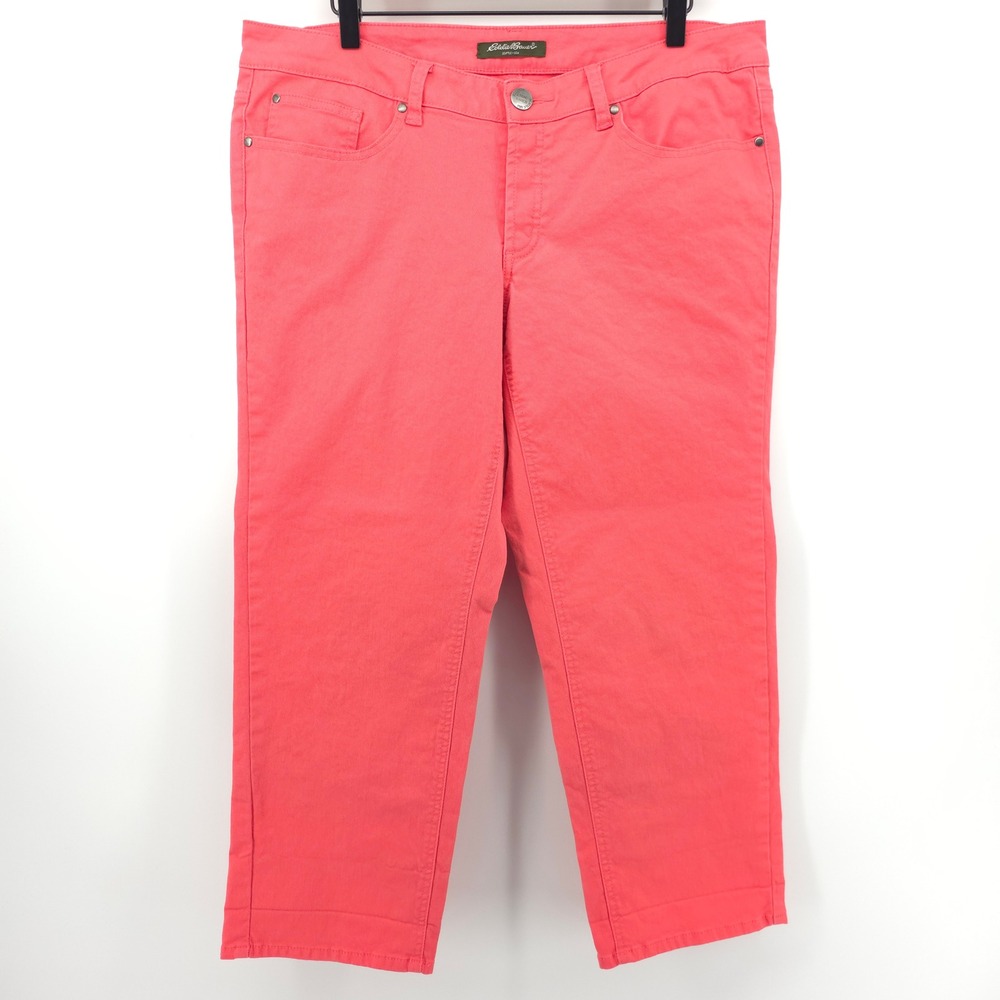 Eddie Bauer Womens Cropped Pants 12/31 Coral Pink Stretch Casual Capris